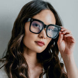 Bold Oversize Square Horn Rimmed Flat Lens Clear Glasses D093 from zeroUV