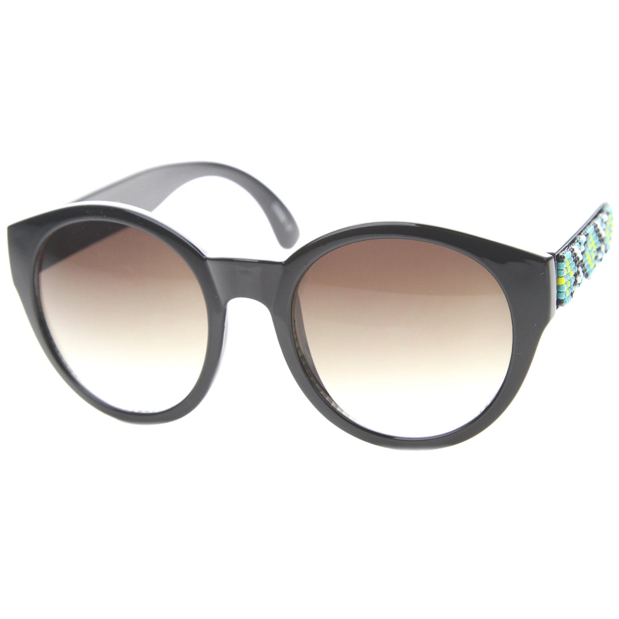 Boho Native Print Bead Arm Accent Round Cat Eye Sunglasses A112 from zeroUV