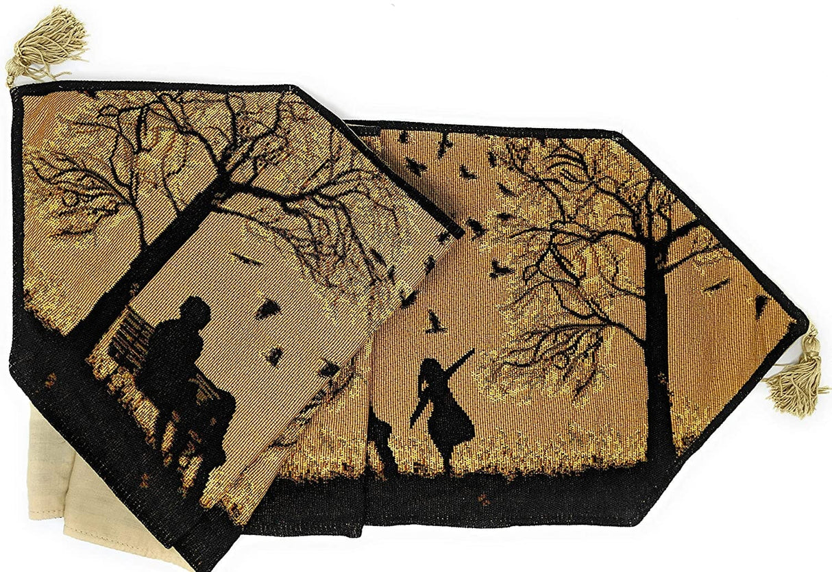 DaDalogy Autumn Birds Family Gathering Woven Tapestry Dining Table Runner (18198) from DaDalogy Bedding Collection