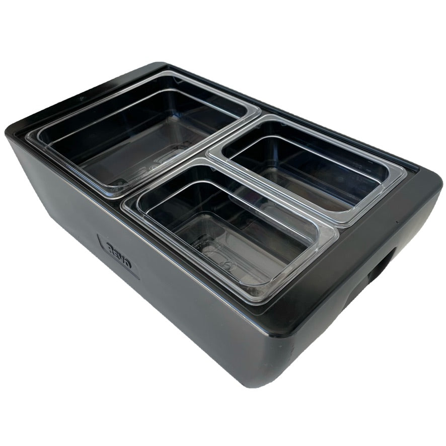 REVO MIX Pan Set | Polycarbonate 2.5" deep | One 1/2 Size and Two 1/4 size food pans From REVO COOLERS, LLC