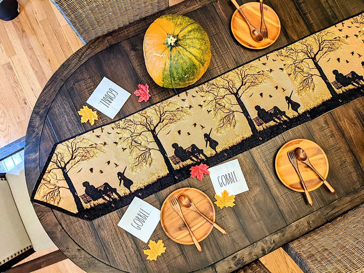 DaDalogy Autumn Birds Family Gathering Woven Tapestry Dining Table Runner (18198) from DaDalogy Bedding Collection