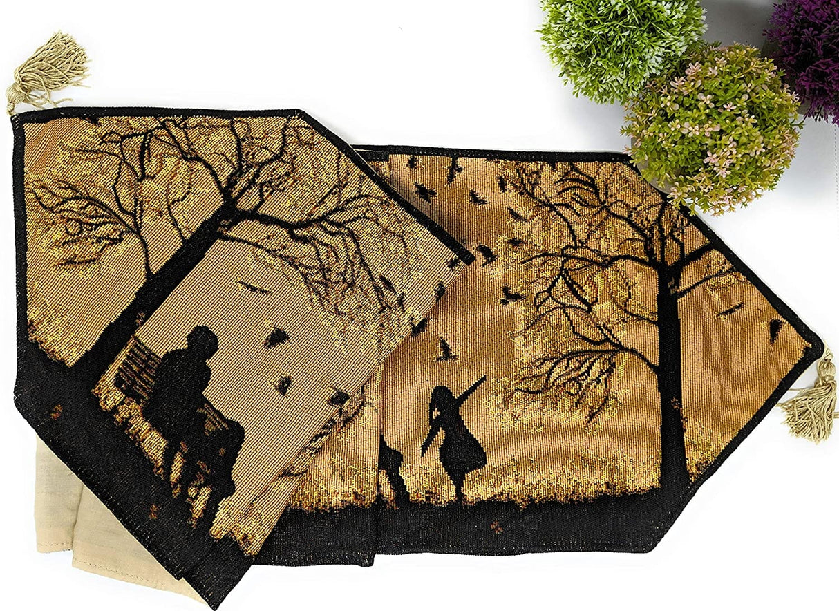 DaDalogy Autumn Birds Family Gathering Woven Tapestry Dining Table Runner (18198) from DaDalogy Bedding Collection
