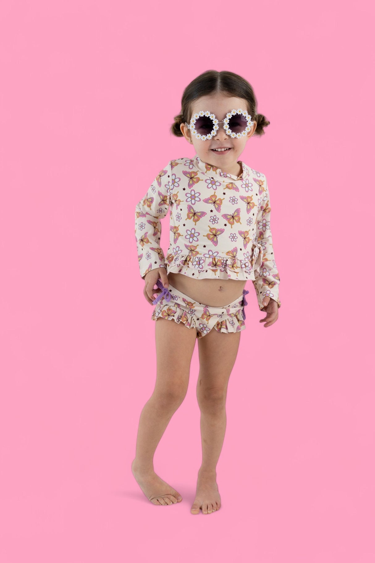BLOSSOMIN’ BUTTERFLY DREAM 2-PIECE RASH GUARD RUFFLE SWIM SUIT from DREAM BIG LITTLE CO