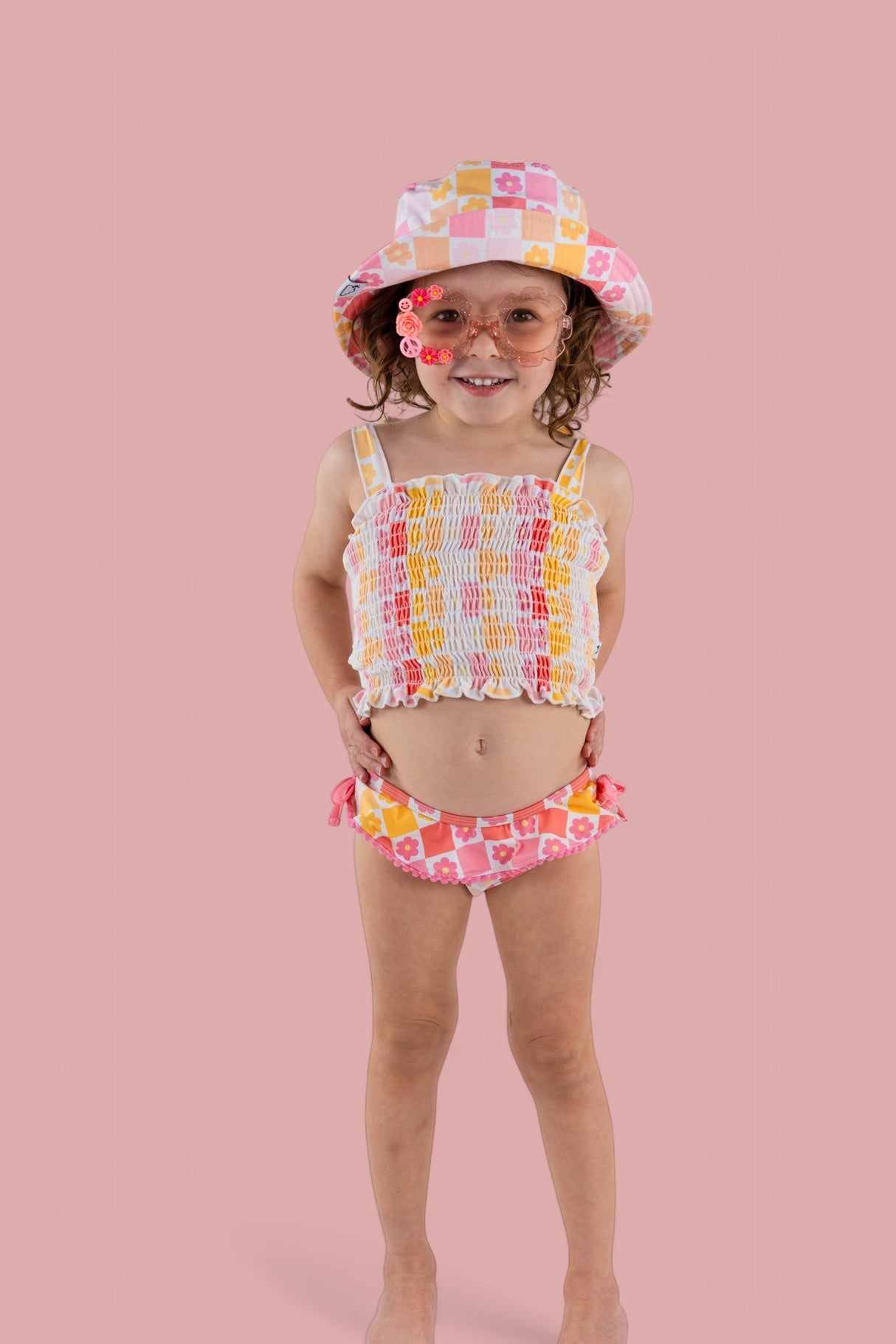 SUMMER SUNSET CHECKERS DREAM SMOCKED TANKINI TWO PIECE SWIM SUIT from DREAM BIG LITTLE CO