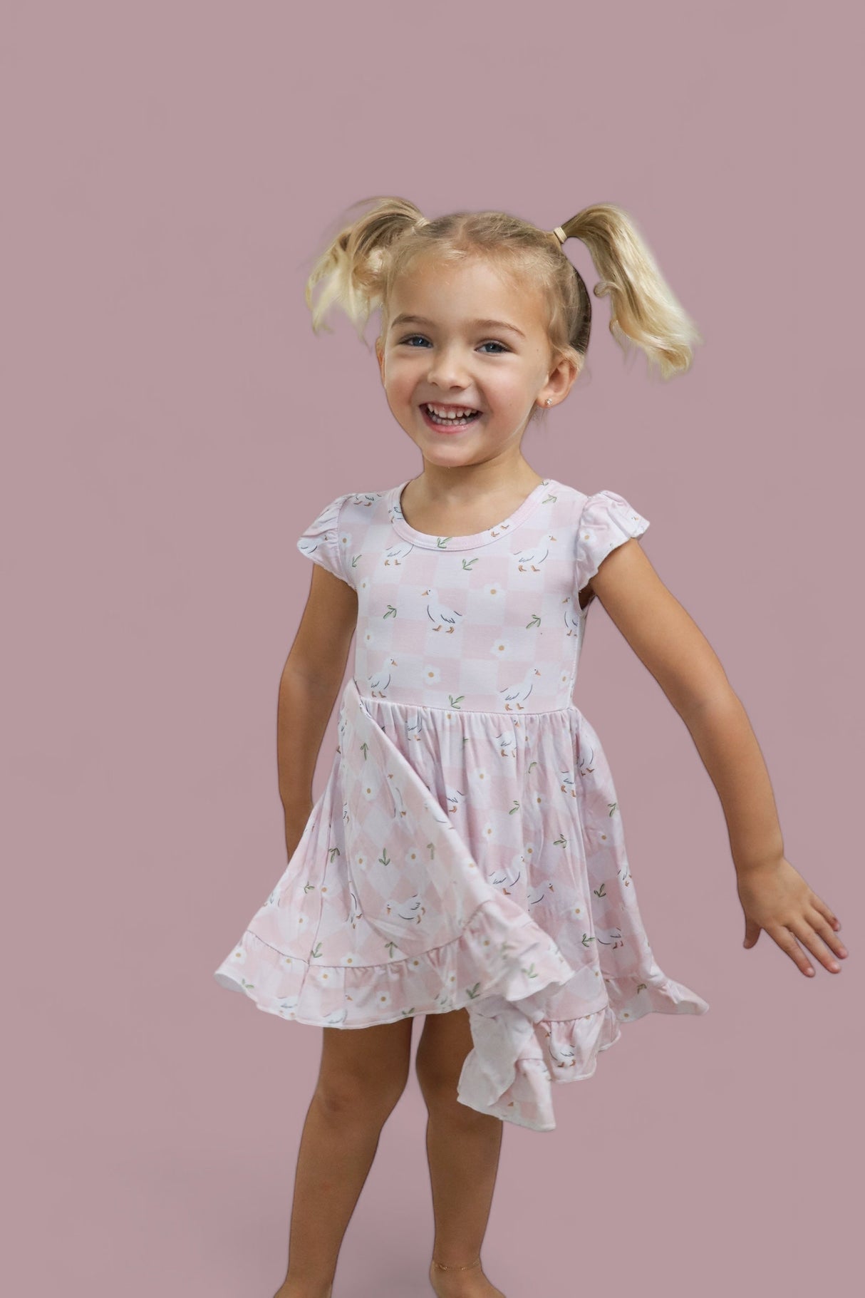 EXCLUSIVE DUCKS AND DAISIES DREAM CAP SLEEVE RUFFLE DRESS from DREAM BIG LITTLE CO
