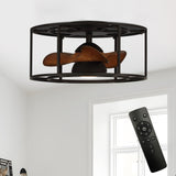 Kanpur Industrial 20" Flush Mount Reversible Ceiling Fan with LED Lighting and Remote Control From ParrotUncle