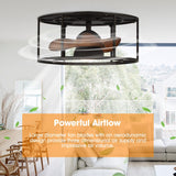 Kanpur Industrial 20" Flush Mount Reversible Ceiling Fan with LED Lighting and Remote Control From ParrotUncle