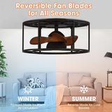 Kanpur Industrial 20" Flush Mount Reversible Ceiling Fan with LED Lighting and Remote Control From ParrotUncle