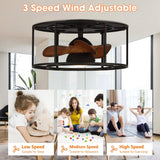 Kanpur Industrial 20" Flush Mount Reversible Ceiling Fan with LED Lighting and Remote Control From ParrotUncle