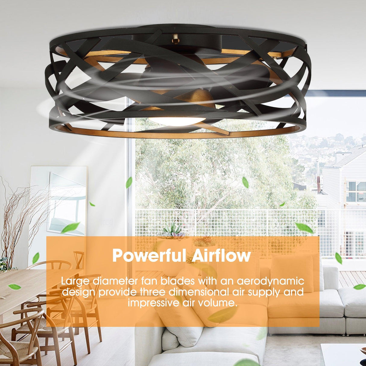 Ahmedabad Industrial 21" DC Motor Flush Mount Reversible Ceiling Fan with LED Lighting and Remote Control From ParrotUncle