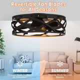 Ahmedabad Industrial 21" DC Motor Flush Mount Reversible Ceiling Fan with LED Lighting and Remote Control From ParrotUncle