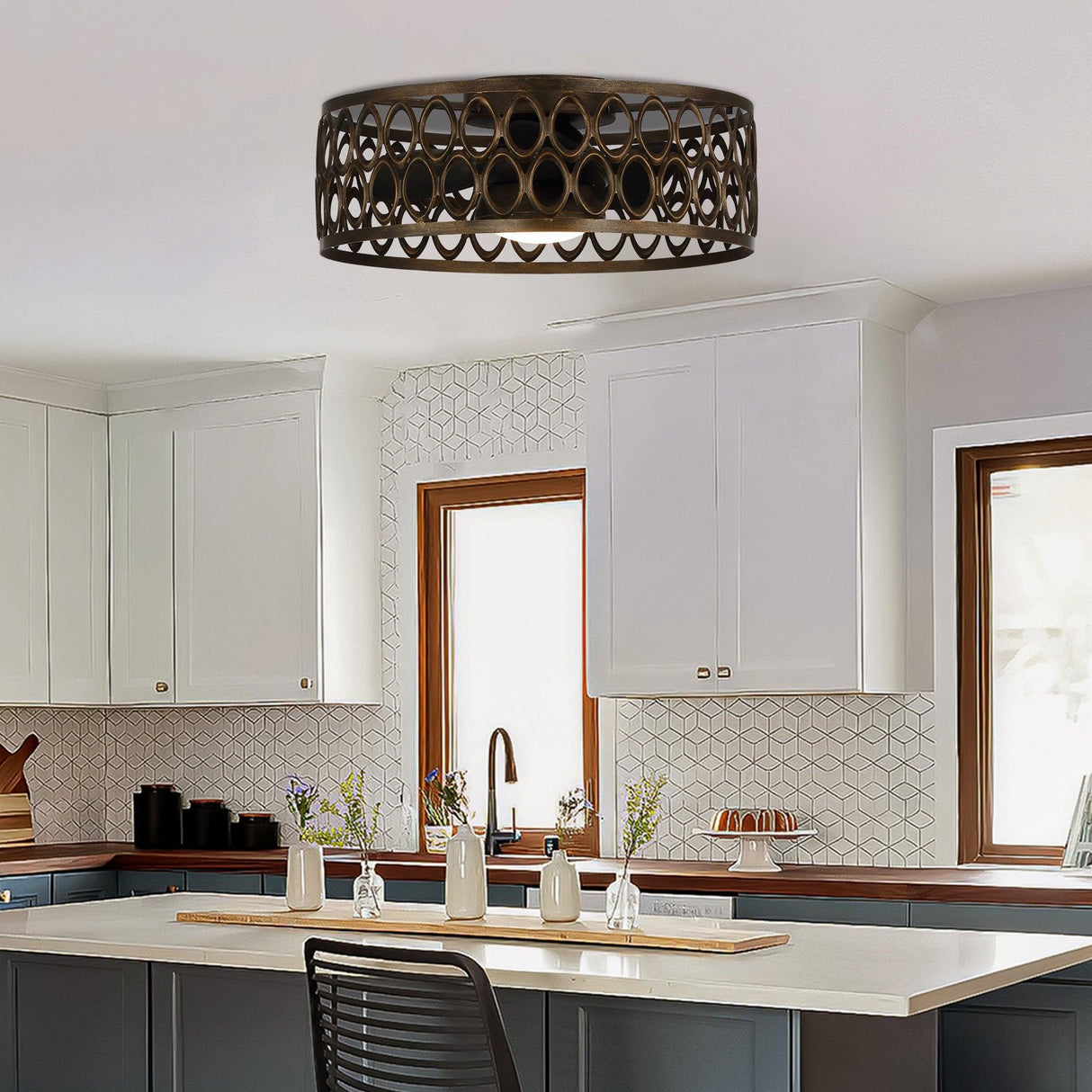 Kanpur Farmhouse Flush 21" Mount Reversible Ceiling Fan with LED Lighting and Remote Control From ParrotUncle