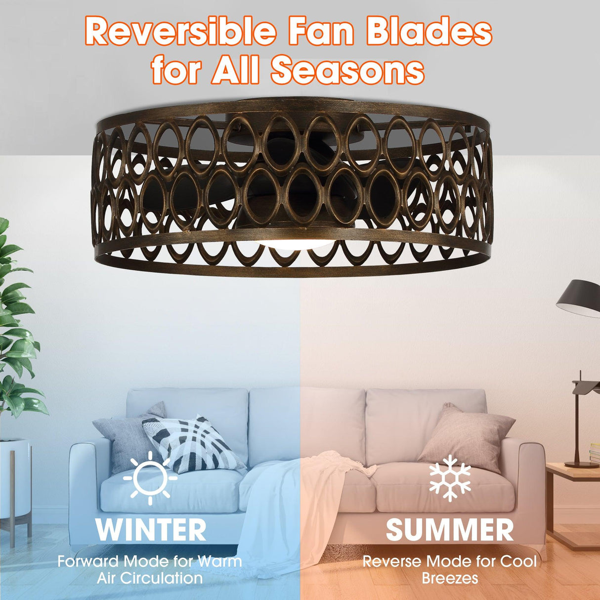 Kanpur Farmhouse Flush 21" Mount Reversible Ceiling Fan with LED Lighting and Remote Control From ParrotUncle