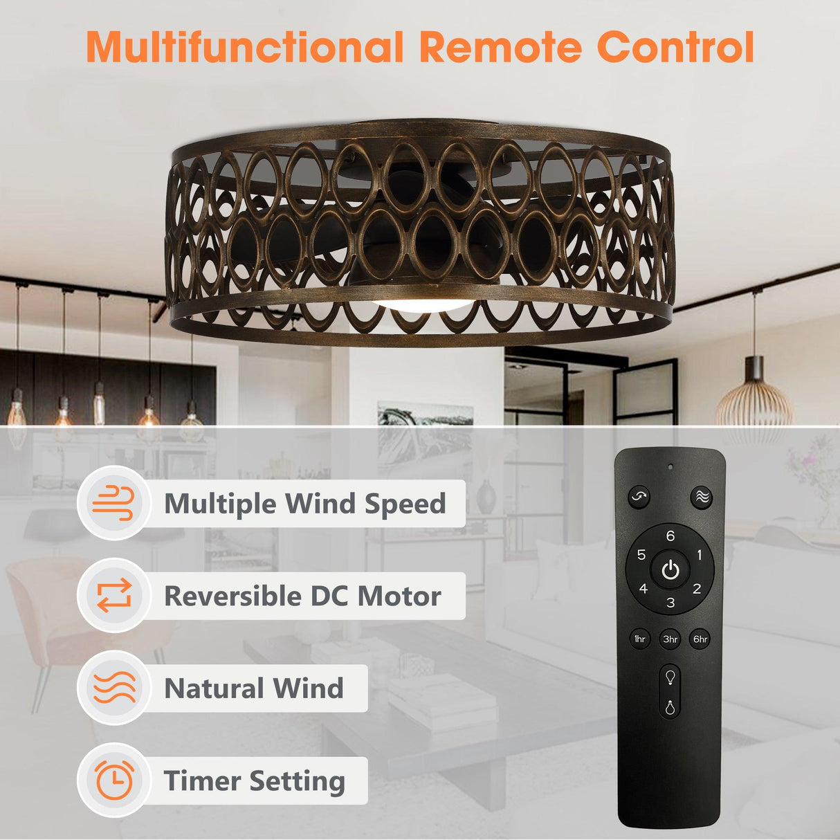 Kanpur Farmhouse Flush 21" Mount Reversible Ceiling Fan with LED Lighting and Remote Control From ParrotUncle