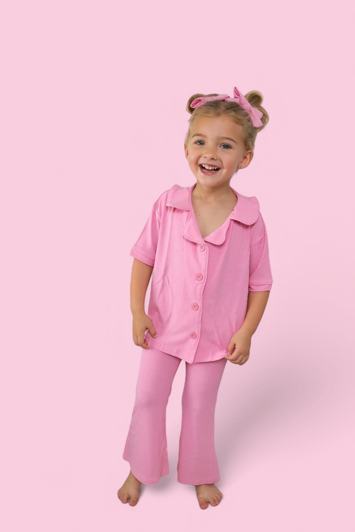 BELLA PINK RIB DREAM GIRL'S FLARE SET from DREAM BIG LITTLE CO