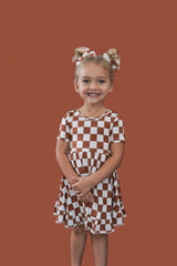 COPPER CHECKERS DREAM RUFFLE DRESS from DREAM BIG LITTLE CO