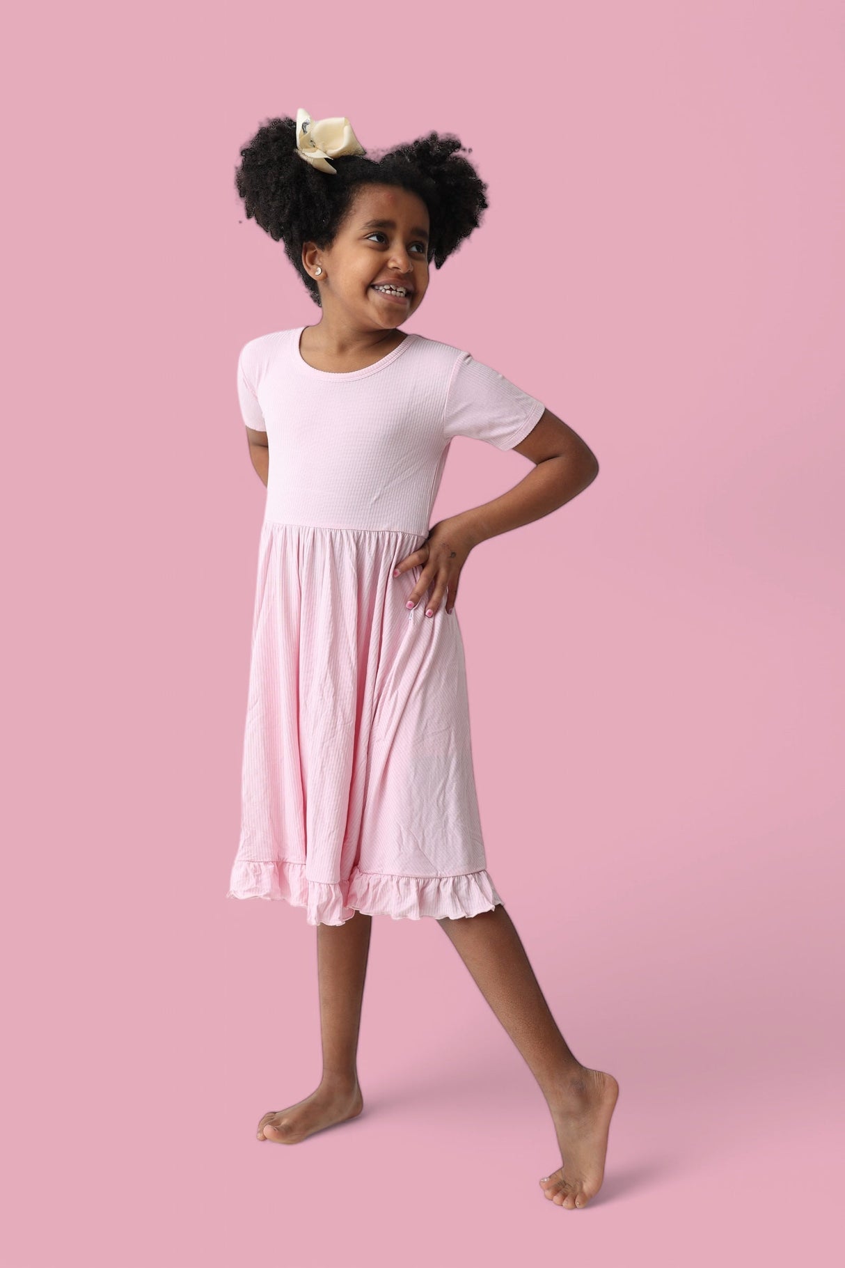 PINK ROSE RIB RUFFLE DRESS from DREAM BIG LITTLE CO