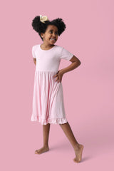 PINK ROSE RIB RUFFLE DRESS from DREAM BIG LITTLE CO