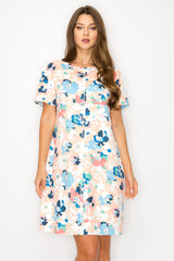 Audrey Stretch Suede Dress - Multi Flower Print from Joh Apparel