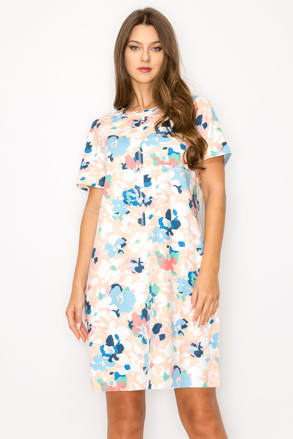 Audrey Stretch Suede Dress - Multi Flower Print from Joh Apparel