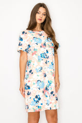 Audrey Stretch Suede Dress - Multi Flower Print from Joh Apparel