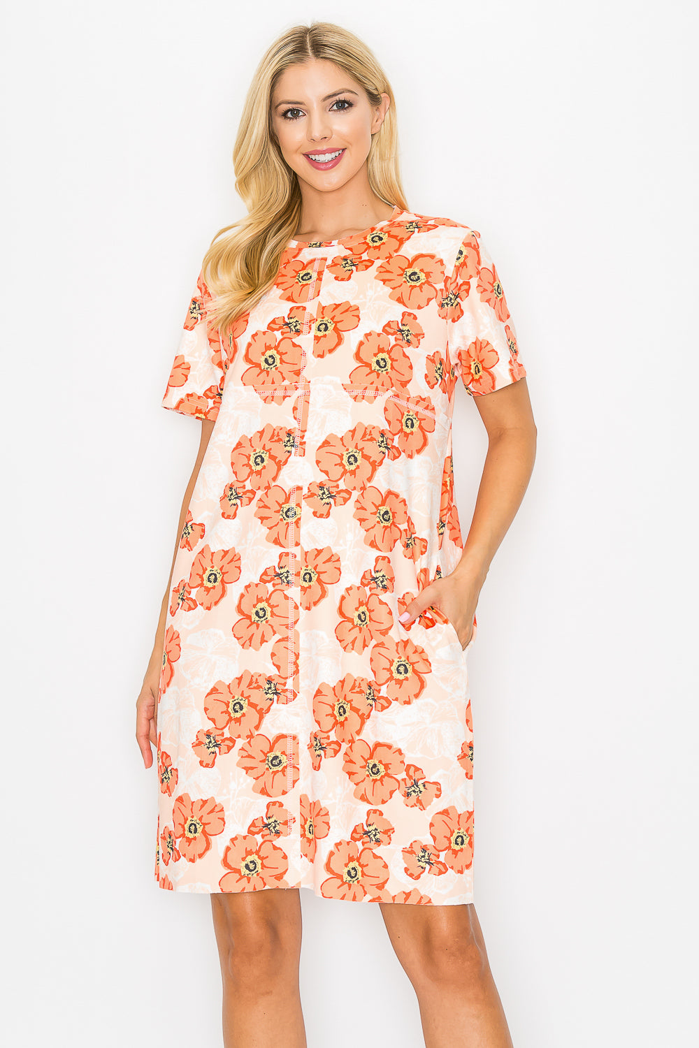 Audrey Stretch Suede Dress - Poppy Flower Print from Joh Apparel