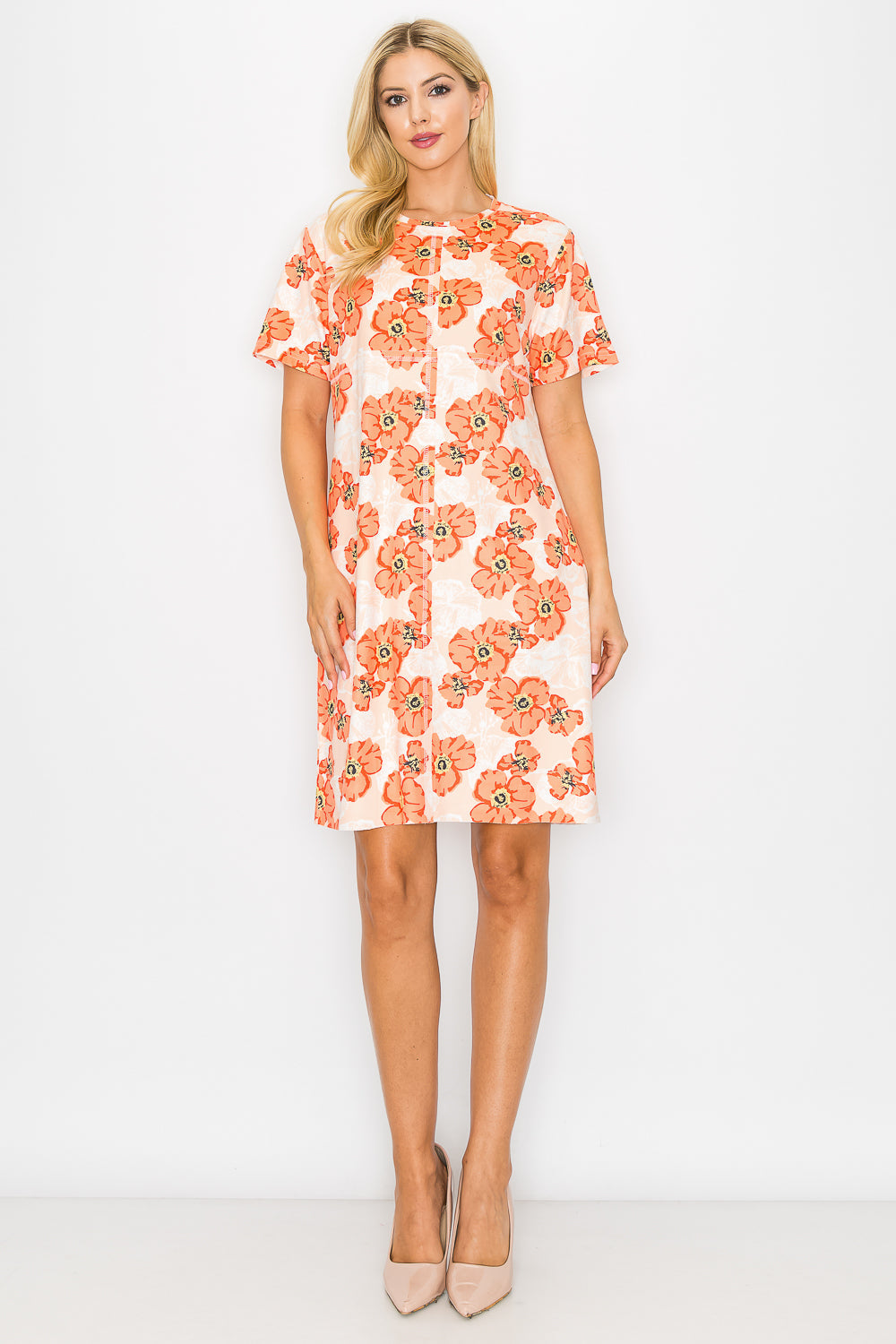 Audrey Stretch Suede Dress - Poppy Flower Print from Joh Apparel