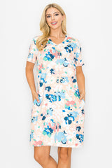 Audrey Stretch Suede Dress - Multi Flower Print from Joh Apparel