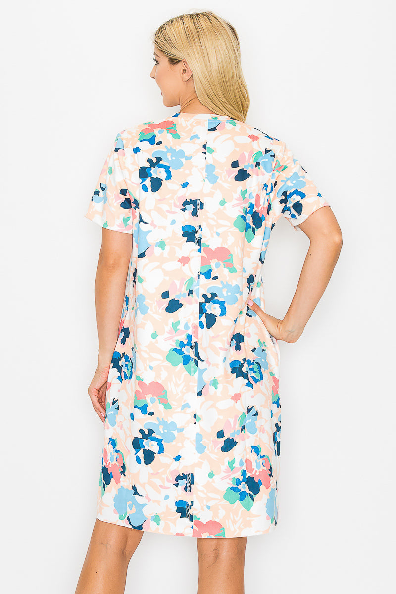Audrey Stretch Suede Dress - Multi Flower Print from Joh Apparel
