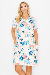 Audrey Stretch Suede Dress - Multi Flower Print from Joh Apparel