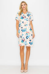 Audrey Stretch Suede Dress - Multi Flower Print from Joh Apparel