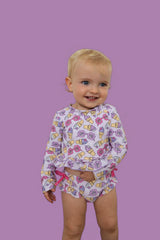 SWEET SUMMER DREAM RASH GUARD RUFFLE TWO-PIECE SWIM SUIT from DREAM BIG LITTLE CO