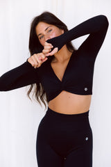 Astoria LIVE LUXE Front Crossed Sleeve Crop - Black From Astoria Activewear
