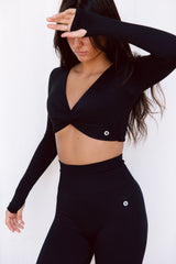 Astoria LIVE LUXE Front Crossed Sleeve Crop - Black From Astoria Activewear