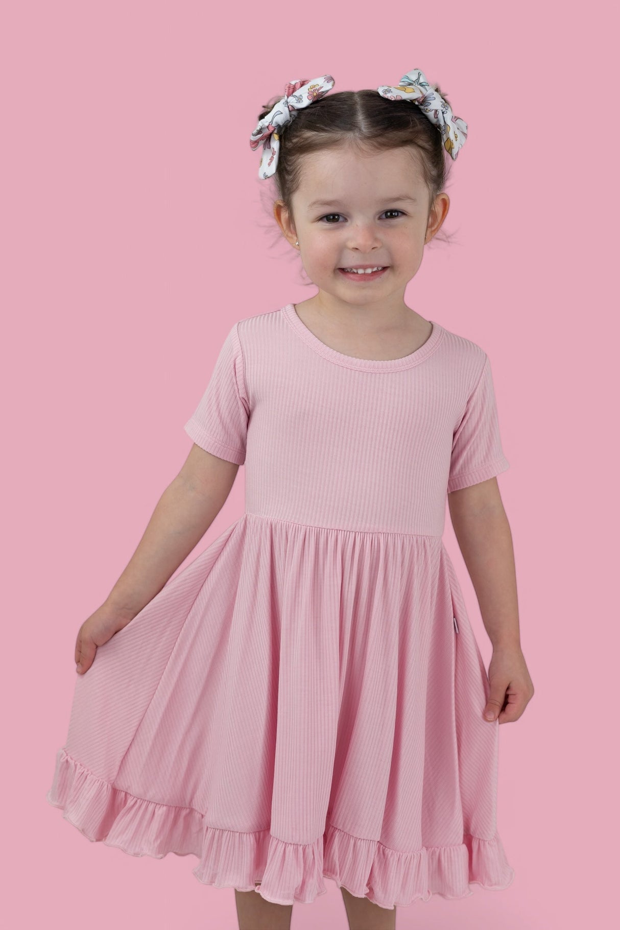 PINK ROSE RIB RUFFLE DRESS from DREAM BIG LITTLE CO
