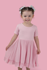 PINK ROSE RIB RUFFLE DRESS from DREAM BIG LITTLE CO