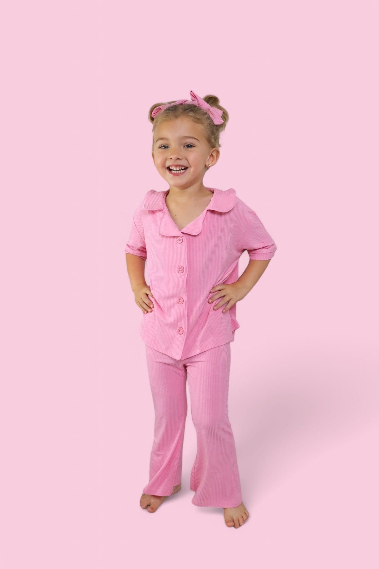 BELLA PINK RIB DREAM GIRL'S FLARE SET from DREAM BIG LITTLE CO
