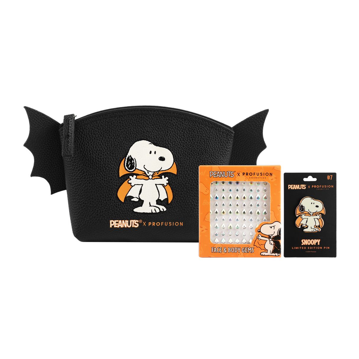 Peanuts Halloween | Count Snoopy Cosmetic Bag Set with Gems from Profusion Cosmetics