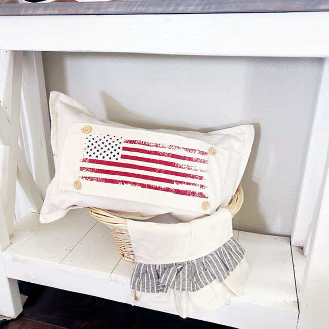 Holiday Panel: Summer American America Flag Vintage, White Wash, Fadded, Well Loved; OLD GLORY From PillowPanels