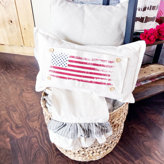 Holiday Panel: Summer American America Flag Vintage, White Wash, Fadded, Well Loved; OLD GLORY From PillowPanels