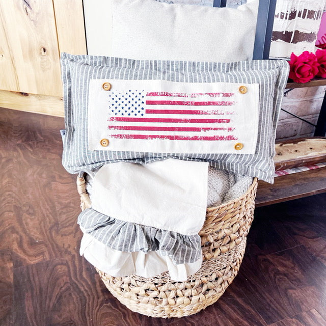 Holiday Panel: Summer American America Flag Vintage, White Wash, Fadded, Well Loved; OLD GLORY From PillowPanels