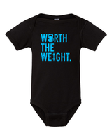 Worth The Weight Onesie (With Blue Text) from DadBod Apparel