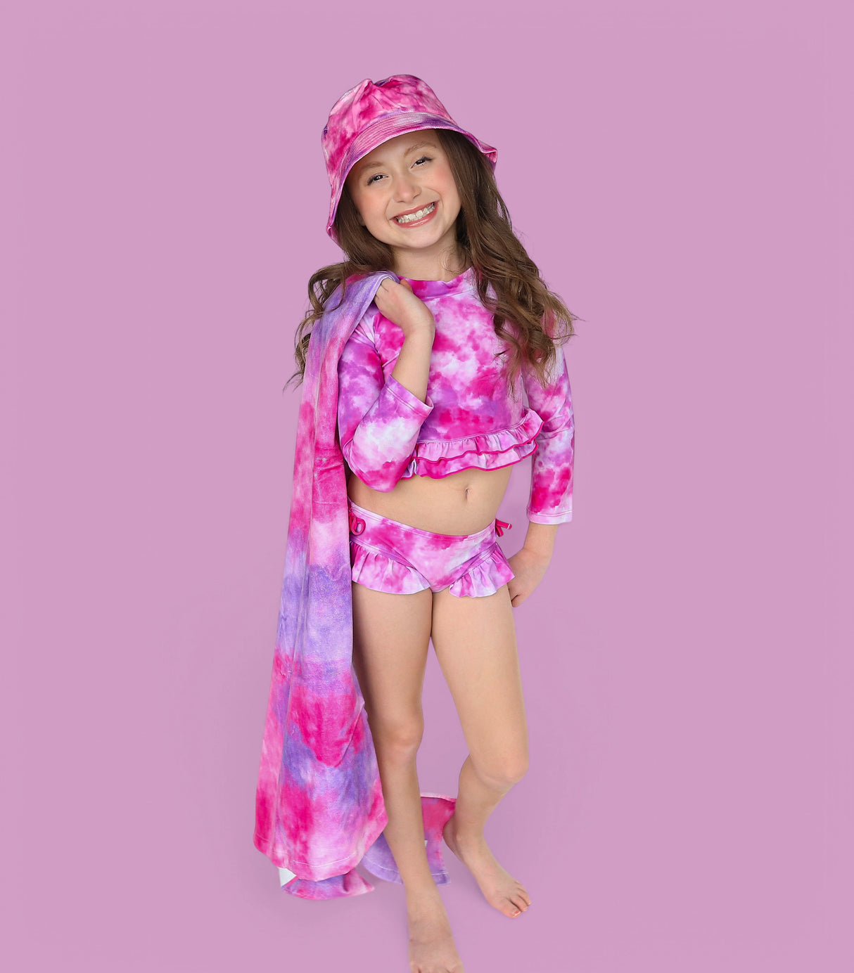 CANDY CLOUDS DREAM 2-PIECE RASH GUARD RUFFLE SWIM SUIT from DREAM BIG LITTLE CO