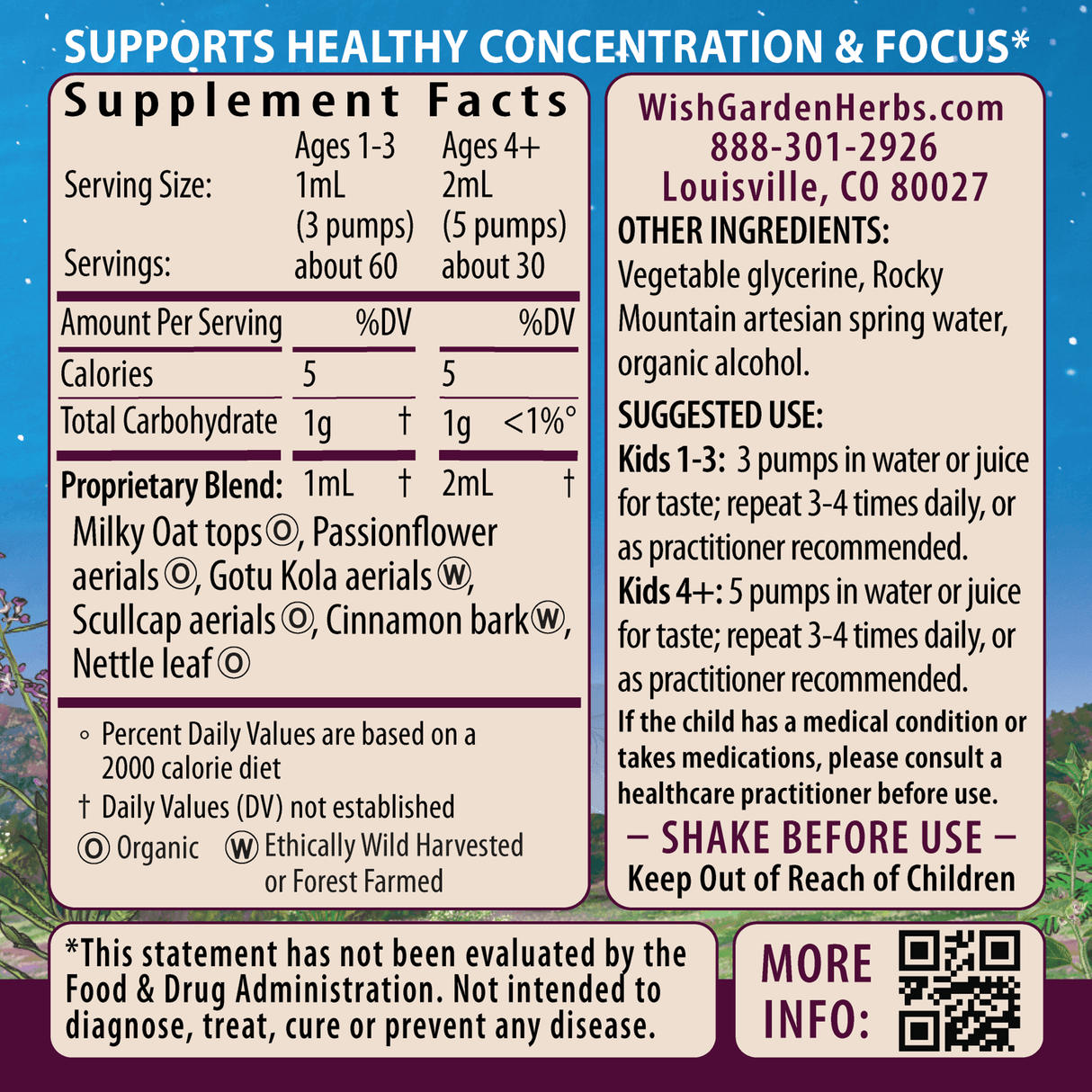 Attention Ally Focus Friend for Kids From WishGarden Herbs