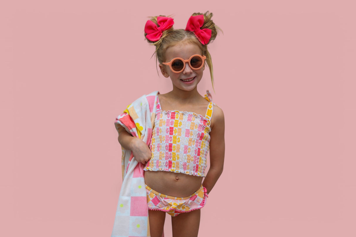 SUMMER SUNSET CHECKERS DREAM SMOCKED TANKINI TWO PIECE SWIM SUIT from DREAM BIG LITTLE CO