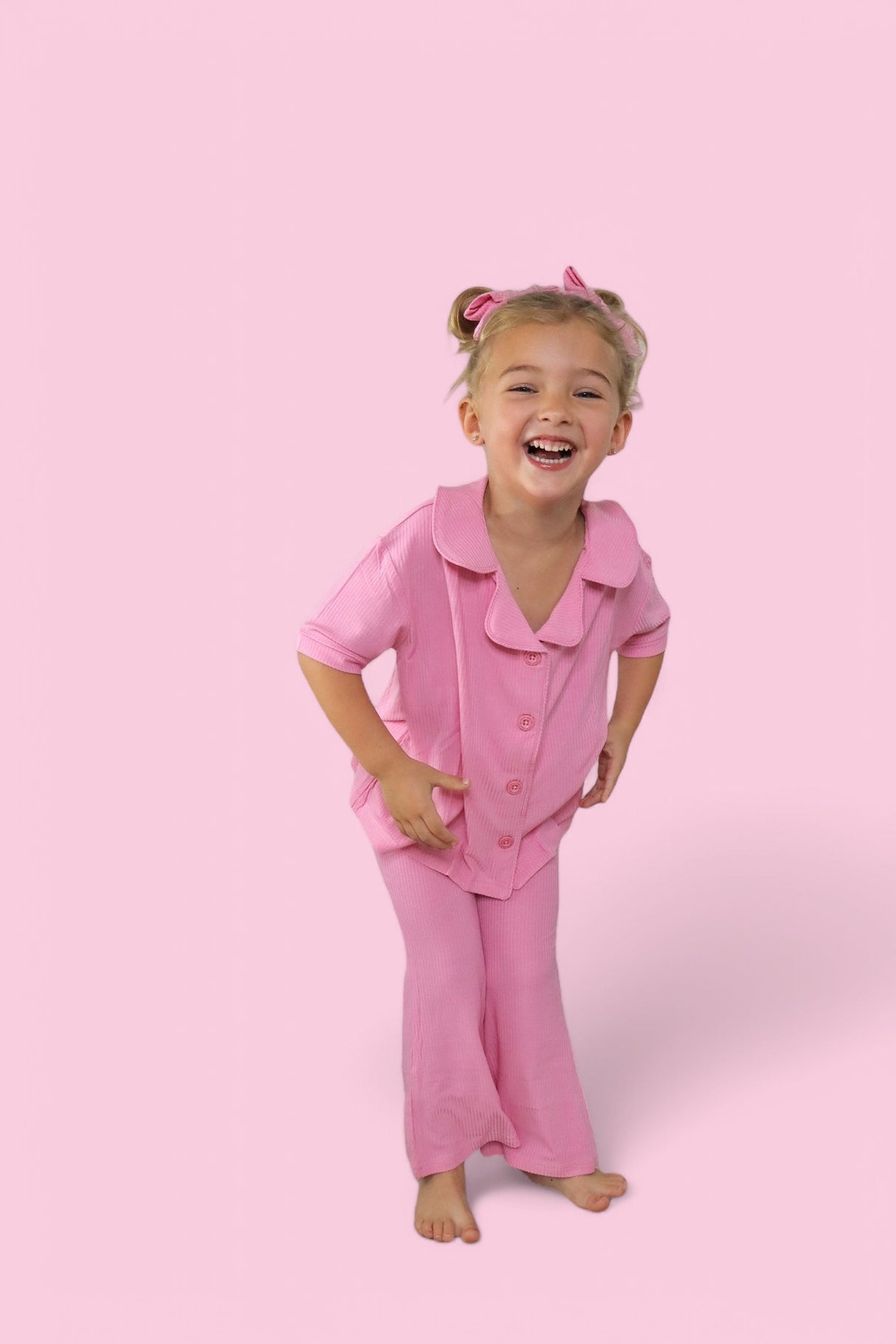 BELLA PINK RIB DREAM GIRL'S FLARE SET from DREAM BIG LITTLE CO