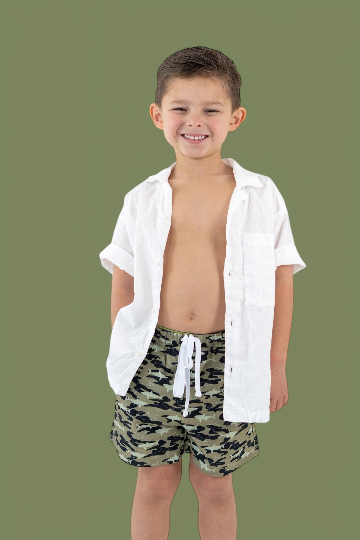 CAMO SHARK BOY'S DREAM SWIM TRUNKS from DREAM BIG LITTLE CO