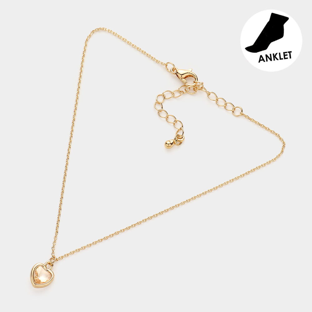 Heart Stone Charm Pointed Anklet from Madeline Love