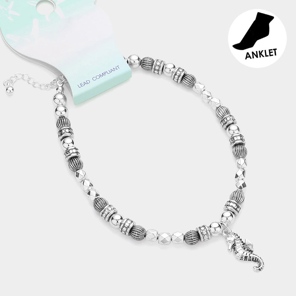 Antique Metal Bead Seahorse Charm Anklet from Madeline Love