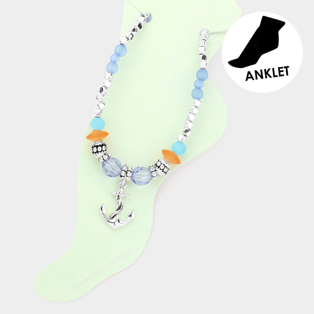 Antique Metal Anchor Charm Beaded Anklet from Madeline Love